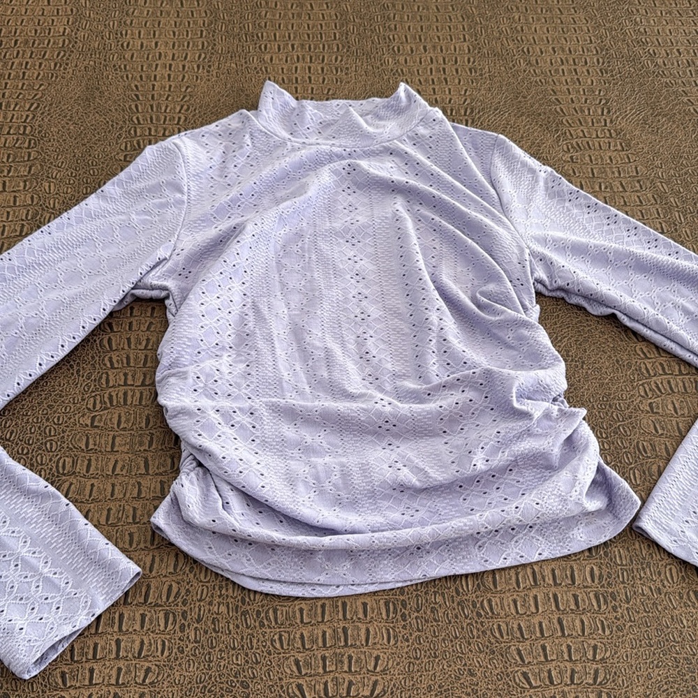 Shein Lilac Eyelet Stretch Mock Neck Top (Size L)
